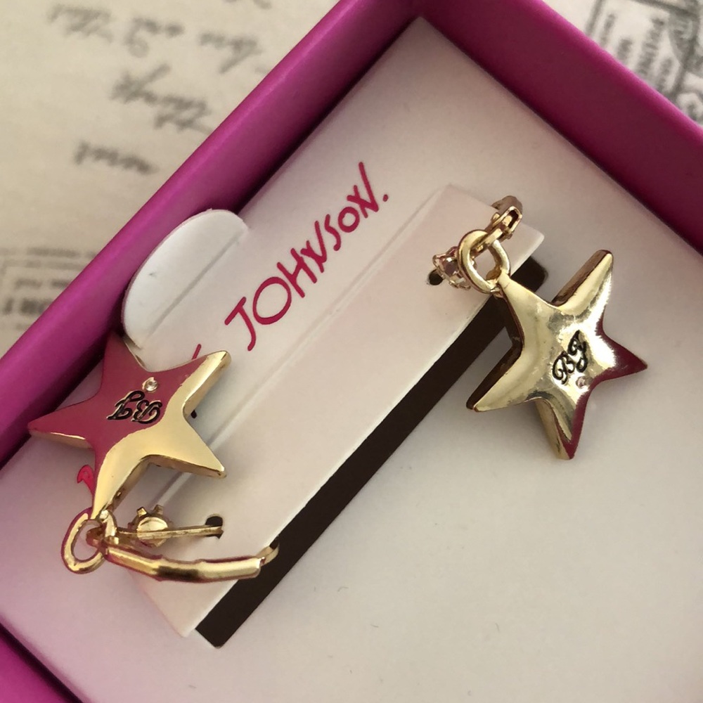 Betsey Johnson Gold Tone Heavenly Creatures Star Drop Earrings Oil Slick Color - Picture 11 of 11